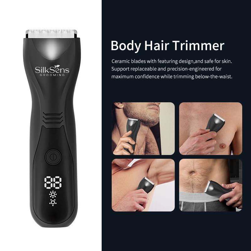 Body Trimmer and Men's Sensitive Area Razor from SilkSens with Charge Ratio Display and Luminous for Comfortable Use for Body Cleaning Waterproof