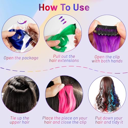 Colored Clip-in Hair Extensions 22 PCS Curly Rainbow