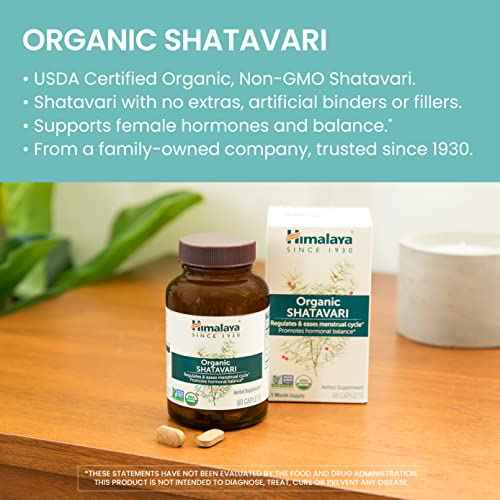 Himalaya Organic Shatavari for PMS, Menstrual Cramp Relief, Menopause Support, and Women's Health, 1,300 mg, 60 Caplets, 2 Month Supply, 2 Pack