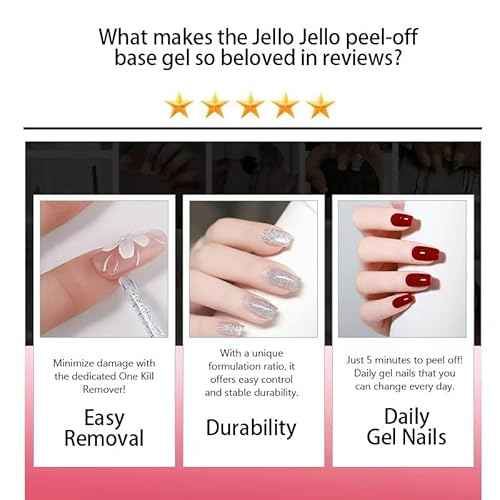 Peel Off Base Coat for Gel Nail Polish, 10ml Jello Jello peel-off base gel, UV LED Lamp Nail Polish without Damage, Long Lasting Peelable Base for Beginners Weak Thin Nails