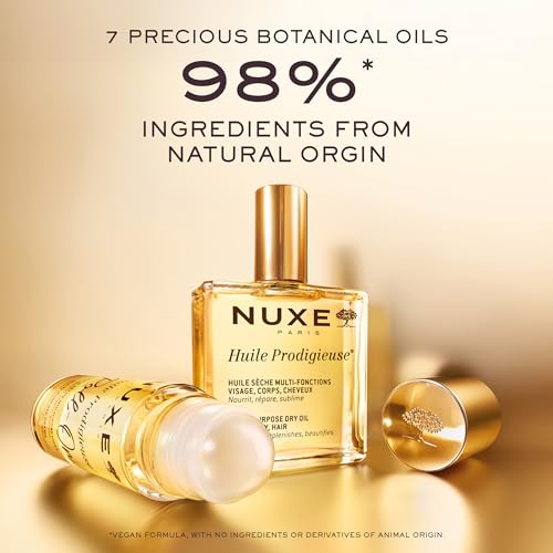 Nuxe Huile Prodigieuse Multi-Purpose Dry Oil - Radiant Glow and Lightweight Hydration for Face, Body & Hair. Nourishes, Repairs and Enhances