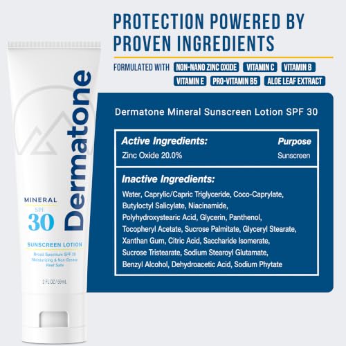 Dermatone Mineral SPF 30 Face Sunscreen Lotion with Vitamin C & Aloe, Unscented 2 oz