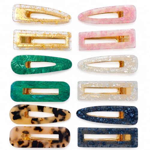 12-Piece Marble Hair Clip Set - Medium Acrylic Barrettes for Women