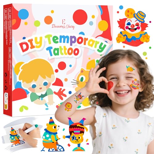 Temporary Tattoos, Eleanore's Diary DIY Tattoos Sticker for Kids Adults, Art & Crafts Set with 10 Marker Pen, 15 Transfer Paper & 15 Adhesive Film, Class Home Activity Birthday Party Favors Gifts