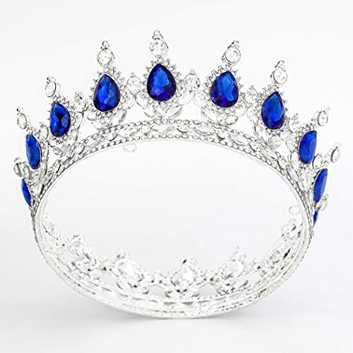 Fairyu Silver Blue Rhinestone Wedding Tiara Bridal Crown for Women & Girls