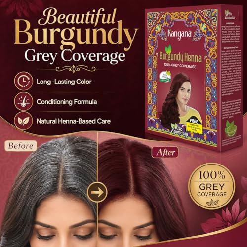 Kangana Burgundy Henna Hair Dye Powder | 100% Grey Coverage