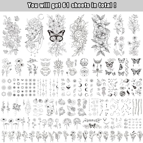 Celaza 61 Sheets Temporary Tattoos for Women, 275 Styles