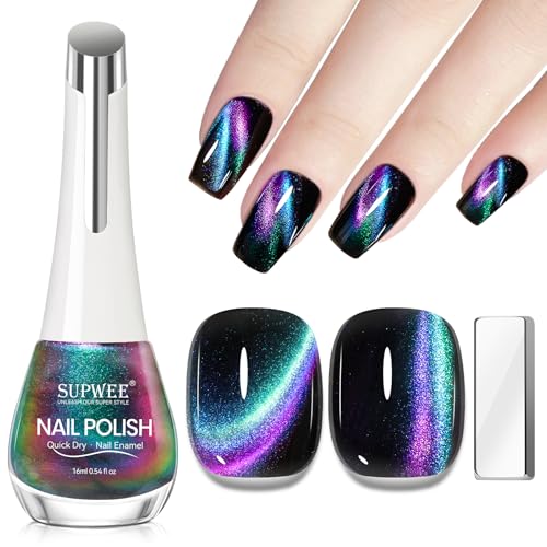 SUPWEE Cat Eye Nail Polish Non-Gel Green to Purple - 16ml Magnetic Nail Art