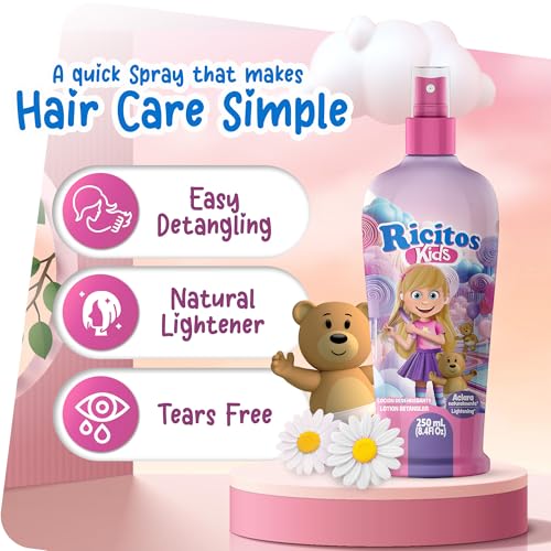 Ricitos Kids Chamomile Hair Lotion Leave-In Detangler, Natural Lightening Spray for Girls, Gentle Paraben-Free Formula for Easy Brushing, Knot-Free Hair, Soft Texture and Shine, 8.4 Fl Oz, Pack of 3