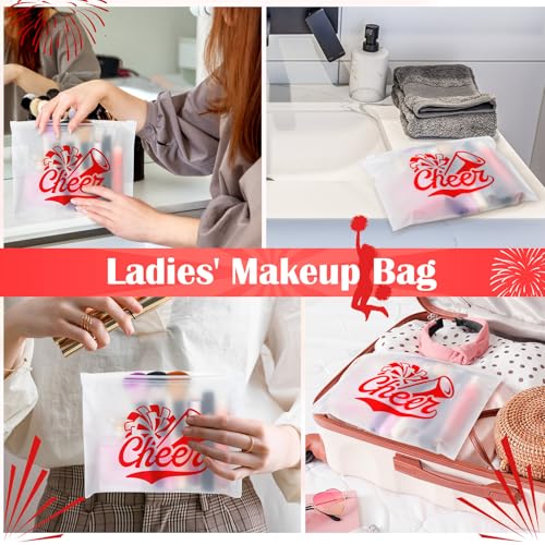 Sunnyray 60 Pcs Cheer Team Gifts Bulk Cosmetic Makeup Bags for Cheerleader Sport Team Inspirational EVA Bag Women Makeup Toiletry Bags Pouch with Zipper(Red)