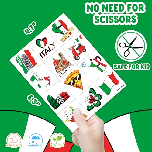 96 PCS Italy Flag Pre-Cut Temporary Tattoos for Kids