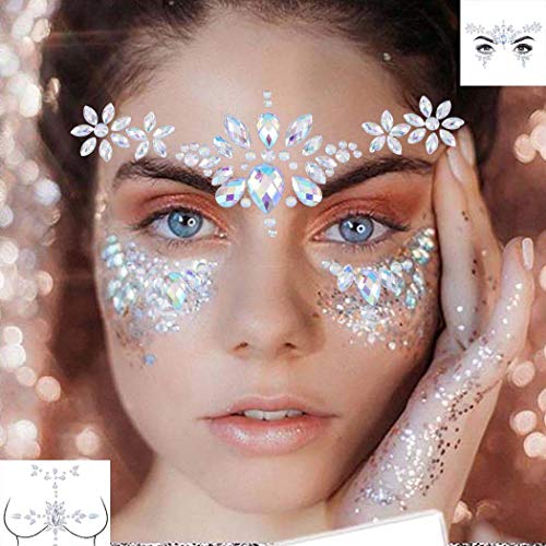 Bomine Rhinestone Face Stickers Mermaid Face Gems Jewels Festival Chest Body Jewels Temporary Tattos Crystal for Women and Girls 2 Sets (Pattern 3)