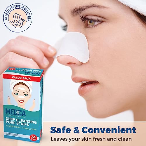 MEDca Deep Cleansing Blackhead Pore Strips - Pack of 24 Peel - Off Blackhead Remover and Pore Unclogging Strips for Nose and Face, Chin, Forehead & Healthier Looking Skin