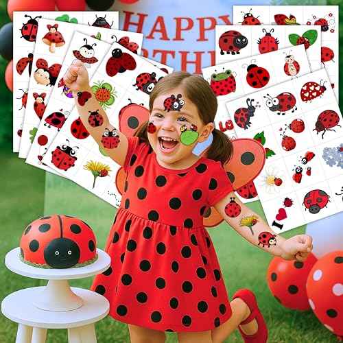 96PCS Ladybug Pre-Cut Temporary Tattoos for Kids - Cute Lady Beetle Bug Tattoos, Party Favors, Birthday Decorations, Classroom Rewards, Halloween Gifts for Boys & Girls