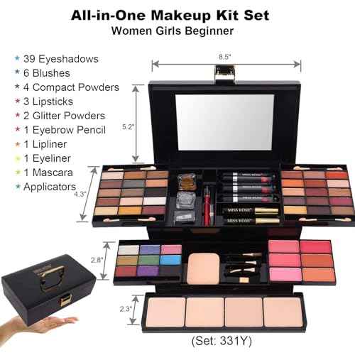 MISS ROSE M 58 Color Professional Makeup Kit, makeup pallet,All In One Makeup Set for Women Girls Beginner,Include Eyeshadow Facial Blusher Eyebrow Powder Face Concealer Powder Eyeliner Pencil and a Mirror(331Y)