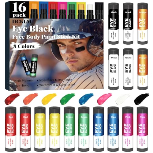 Eye Black Sticks for Sports - 16 Pack Waterproof Face Paint