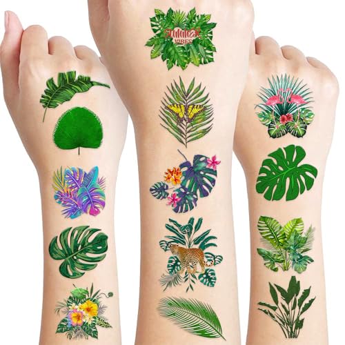 100 Tropical Leaf Temporary Tattoos - Monstera Palm Flower Party