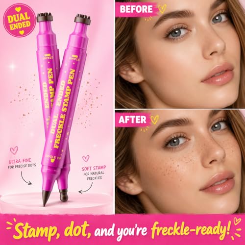 Dual-Ended Freckle Stamp Pen - Waterproof Fake Freckles Makeup (Beige Brown)