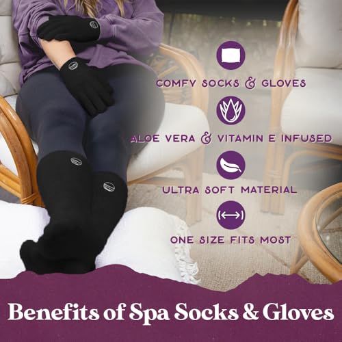 Black Fuzzy Socks and Gloves Set with Aloe & Vitamin E