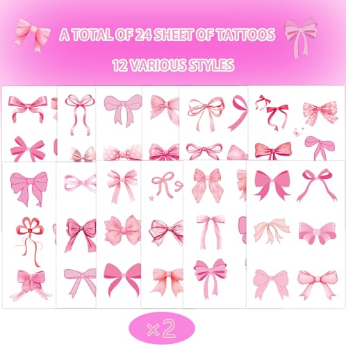 Pink Bow Temporary Tattoos 144PCS Party Favors