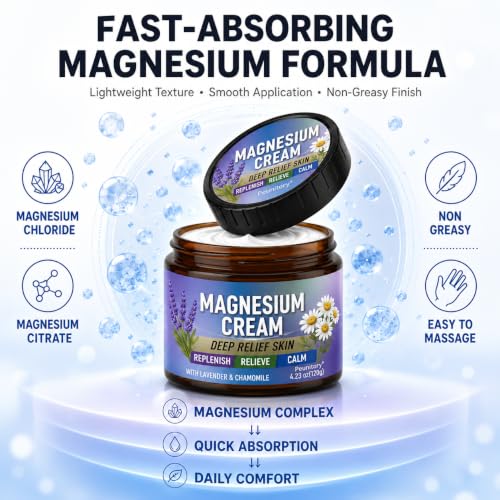 Fast-Absorbing Magnesium Cream for Muscle Relief & Leg Cramps - 4.23 Oz
