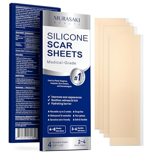 Silicone Scar Sheets for Surgical Scars - 4 Sheets (1.5¡È ¡¿ 3¡È) Medical Grade Reusable Scar Tape for Surgical, C-Section, Burn, Hypertrophic & Keloid Scars, Medium/Tan Tone