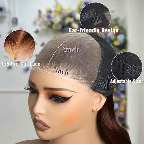 Brown Glueless Wigs Human Hair Pre Plucked Pre Cut 7x5 Chocolate Brown Lace Front Wig 200% Density Wear and Go Brown Wigs Human Hair 22 Inch for Women