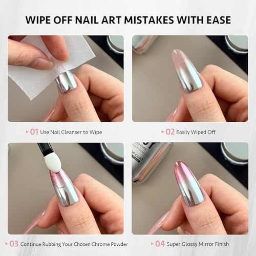 Chrome Powder Top Coat Gel, 16ml UV Gel No Wipe Clear