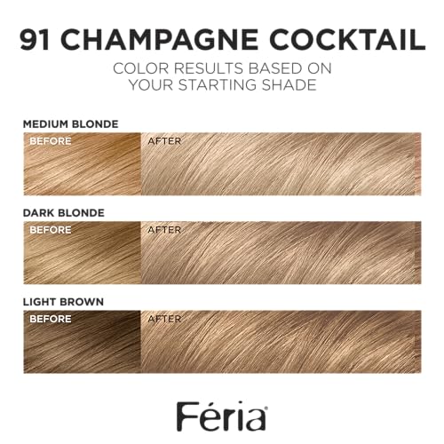 L'Oreal Paris Feria Multi-Faceted Shimmering Permanent Hair Color, 91Champagne Cocktail (Light Beige Blonde), Pack of 2, Hair Dye