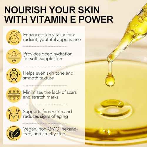Tiuedu Natural Vitamin E Oil for Skin, 75,000 IU Ultra Concentrated Vitamin E Oil for Face, Hair and Scars, Moisturizing Dry Skin Oils, Promotes Skin Elasticity, 2Fl Oz