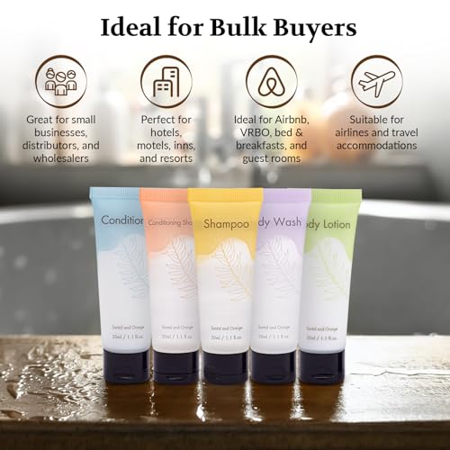 Leak-Proof Travel Size Body Lotion 1.1 Fl.oz/ 30 ml Each 100PCS Bulk Pack Hotel Body Lotion Santal and Orange Scent Amenities and Toiletries for Hospitality