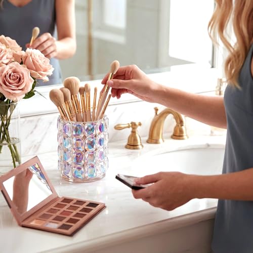 Makeup Organizer,Makeup Brush Holder,Multifunctional Toothbrush Holders,Pen Holder,Utensil Holder, Bathroom Vanity Countertop Canisters,Sparkle Crystals Home Organization and Storage