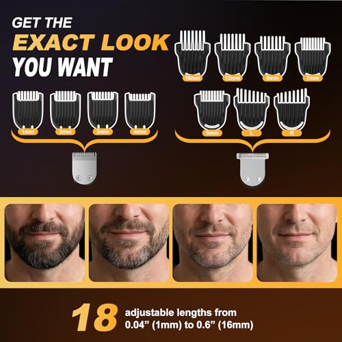 RICAF Beard Trimmer Kit for Men, 15-Piece Cordless Grooming Set