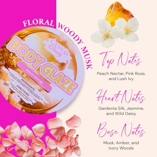 Canvas Beauty Body Glaze, Halo Moon - Moisturizing Non-Greasy Body Butter for Women With Beeswax, Jojoba Oil, and Rice Bran for Soft and Glowy Skin