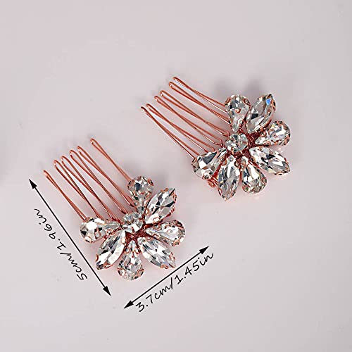 Dark Blue Rhinestone Crystal Bride Hair Comb Set