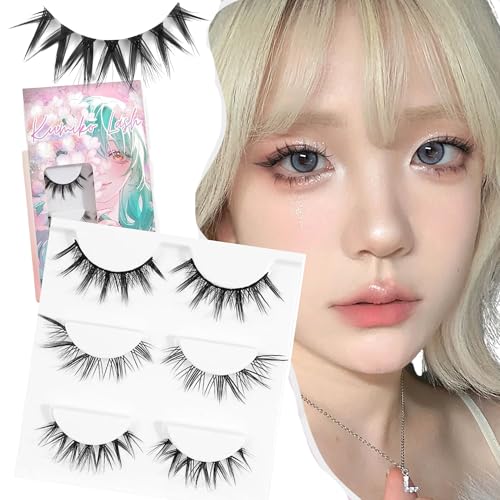 Kumiko Handmade Manga Lashes 3-Styles Douyin False Eyelashes Manhua Lashes, Cat Eye, Anime Lashes, Fake Lashes - Japanese Korean Wispy Lashes, Kawaii, Fairy, Trendy Idol lashes