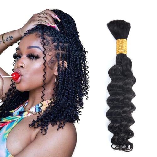 Black Deep Wave Human Braiding Hair 16 Inch Bulk for Boho & Knotless Braids - 1 Bundle