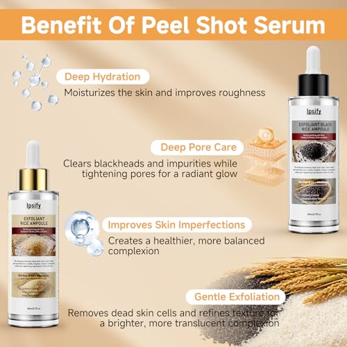 Peel Shot Glow Rice Ampoule, Black and White Rice Exfoliant for Face and Body, Rice Exfoliator for Faces Dead Skin Cells Remover, Face Peel Shot Serum for Softens Cuticle, 80ML (Black Rice)