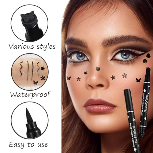 Double-Sided Eyeliner Stamp Pen Set - Waterproof, 5 Shapes