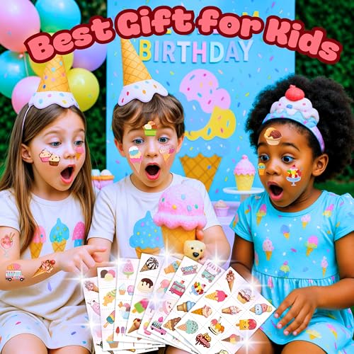 96 Ice Cream Temporary Tattoos for Kids - Pre-Cut