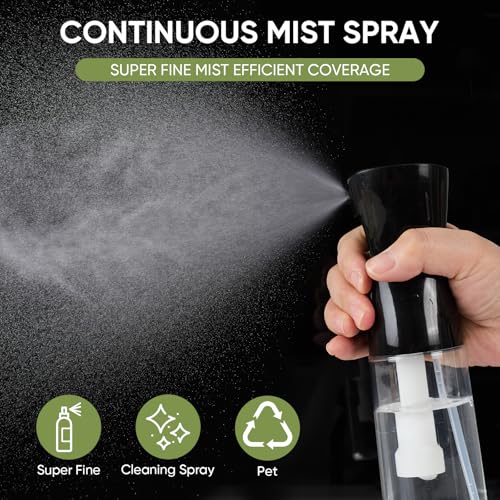 Fokneko 2 Pack Continuous Spray Bottles 6.8 oz/200ml - White & Black, Fine Mist for Hair, Plants, Cleaning, Pets