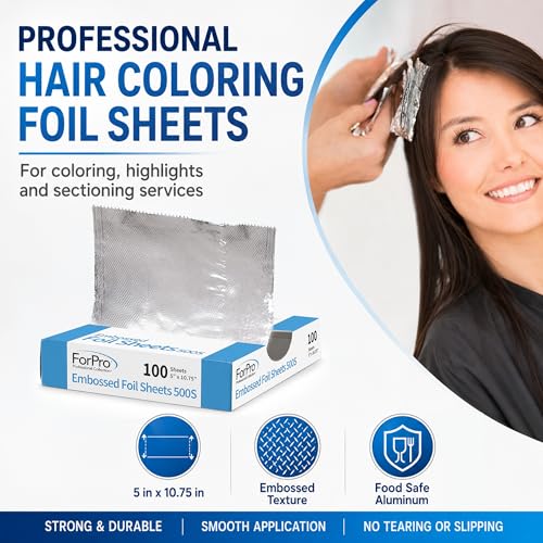 ForPro Professional Embossed Pop-Up Hair Foil Sheets, 5 x 10.75 in, 100 Count, Pre-Cut Aluminum Foils