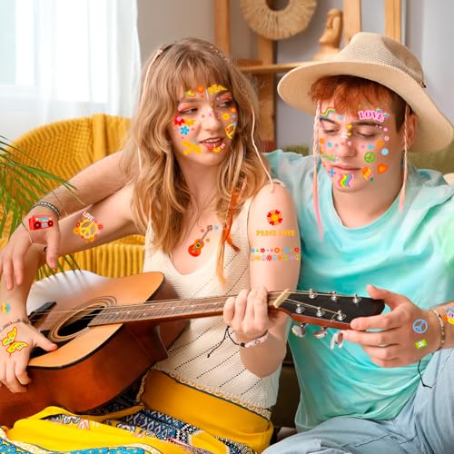 Hippie Face Tattoos - 4 Pack Temporary Tattoo Stickers