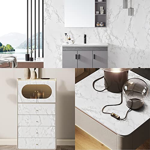 practicalWs Marble Paper Granite Gray/White Roll Kitchen Countertop Cabinet Furniture is Renovated Thick PVC Easy to Remove 17.71" x 393.7"