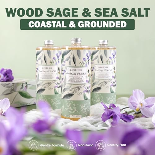 ROMIIE ZOI Foaming Hand Soap Refill Gift Set ? Wood Sage & Sea Salt Scent ? 3 Pack (1000ML Each) with Dispenser, Gentle & Moisturizing Plant-Based Formula ? Bulk Refill Bottles for Bathroom & Kitchen