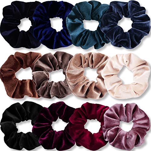 IVARYSS Velvet Scrunchies 12-Pack Dark Colors Hair Ties