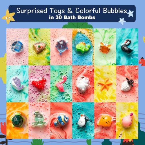 30 Pack Kids Bath Bombs with Animal Toys - Natural & Fun