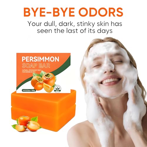 2 PCS Persimmon Soap Bar for Body Odor Control ? Natural & Organic Deodorant for Old People Smell. Handmade Bar Soap Removes Strong Odor, Deeply Cleansing & Moisturizing for Women & Men