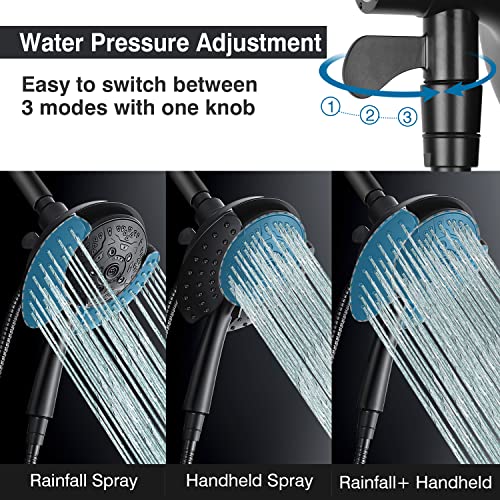 Shower Head with Handheld High Pressure: 2-IN-1 Shower Head with 7.2" Rainfall Shower Head & Handheld Shower Head with Hose Black