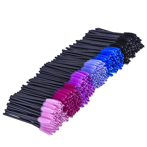 eBoot 300 Pieces Colored Disposable Mascara Wands Eyelash Eye Lash Brush Makeup Applicators Kit (Black Handle, Multicolor Head)